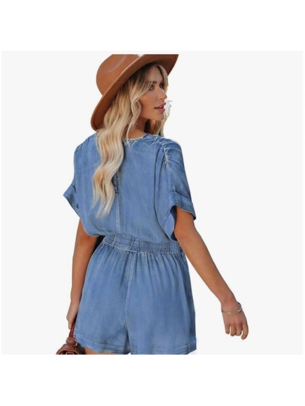 NEW Denim Short Sleeve Rompers Pockets XL - Picture 2 of 6